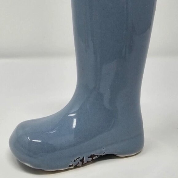 Light Blue Mini Rain Boot Planter Vase Rustic Stoneware - Picture 2 of 6